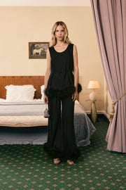 Bisou Bisou Pants with Feathers in Black
