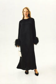 Suzi Maxi Dress with Detachable Feathers in Black