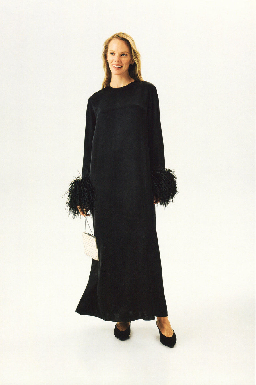 Suzi Maxi Dress with Detachable Feathers in Black