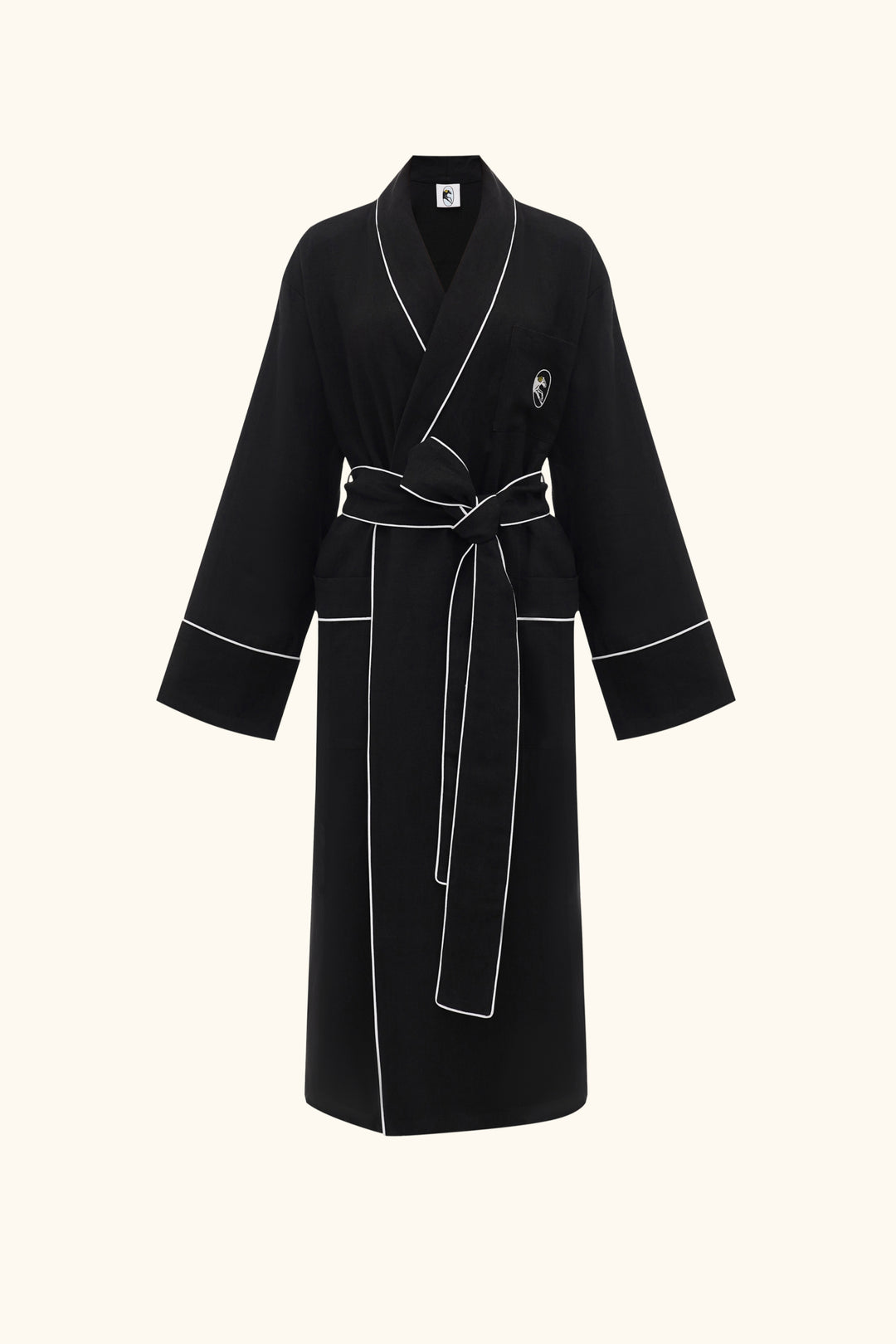 Paros Linen Unisex Robe in Black