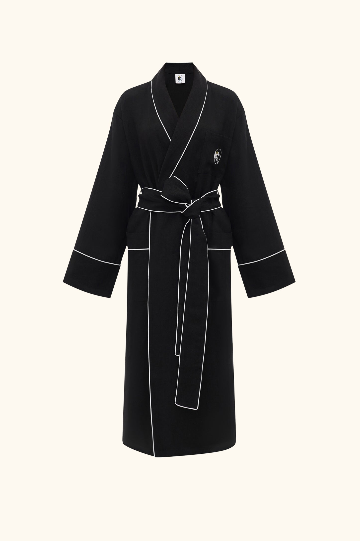 Paros Linen Unisex Robe in Black