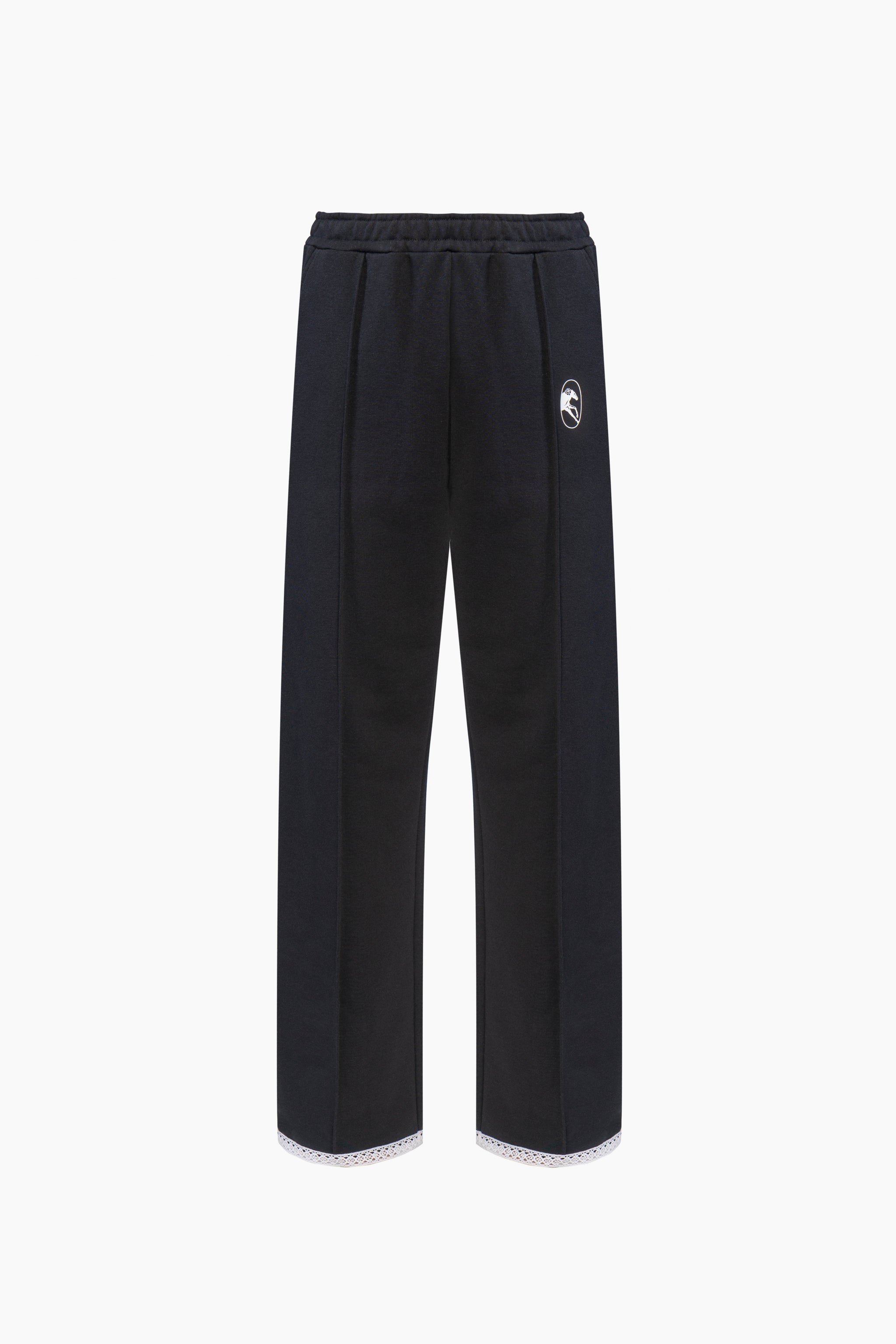 Relaxed Stretch-cotton Jersey Pants with Lace in Black