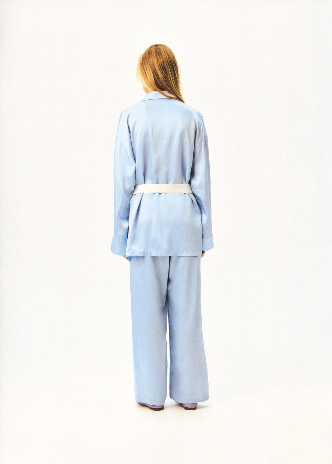 The Rose Oversized Pajama Set in Blue with White trim