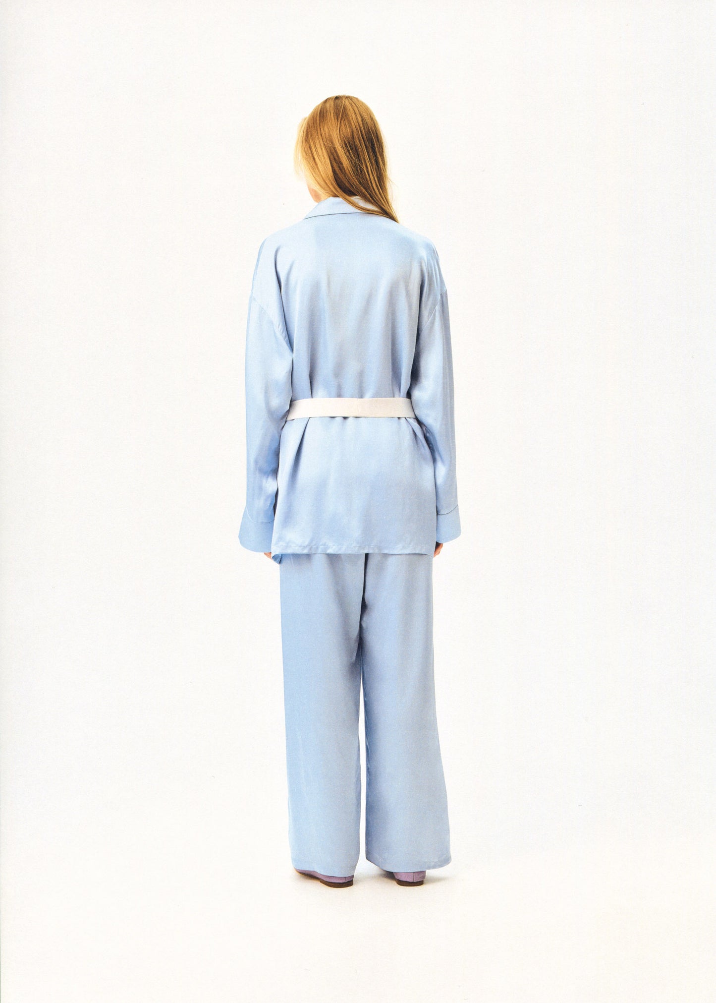 The Rose Oversized Pajama Set in Blue with White trim
