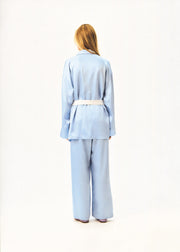 The Rose Oversized Pajama Set in Blue with White trim