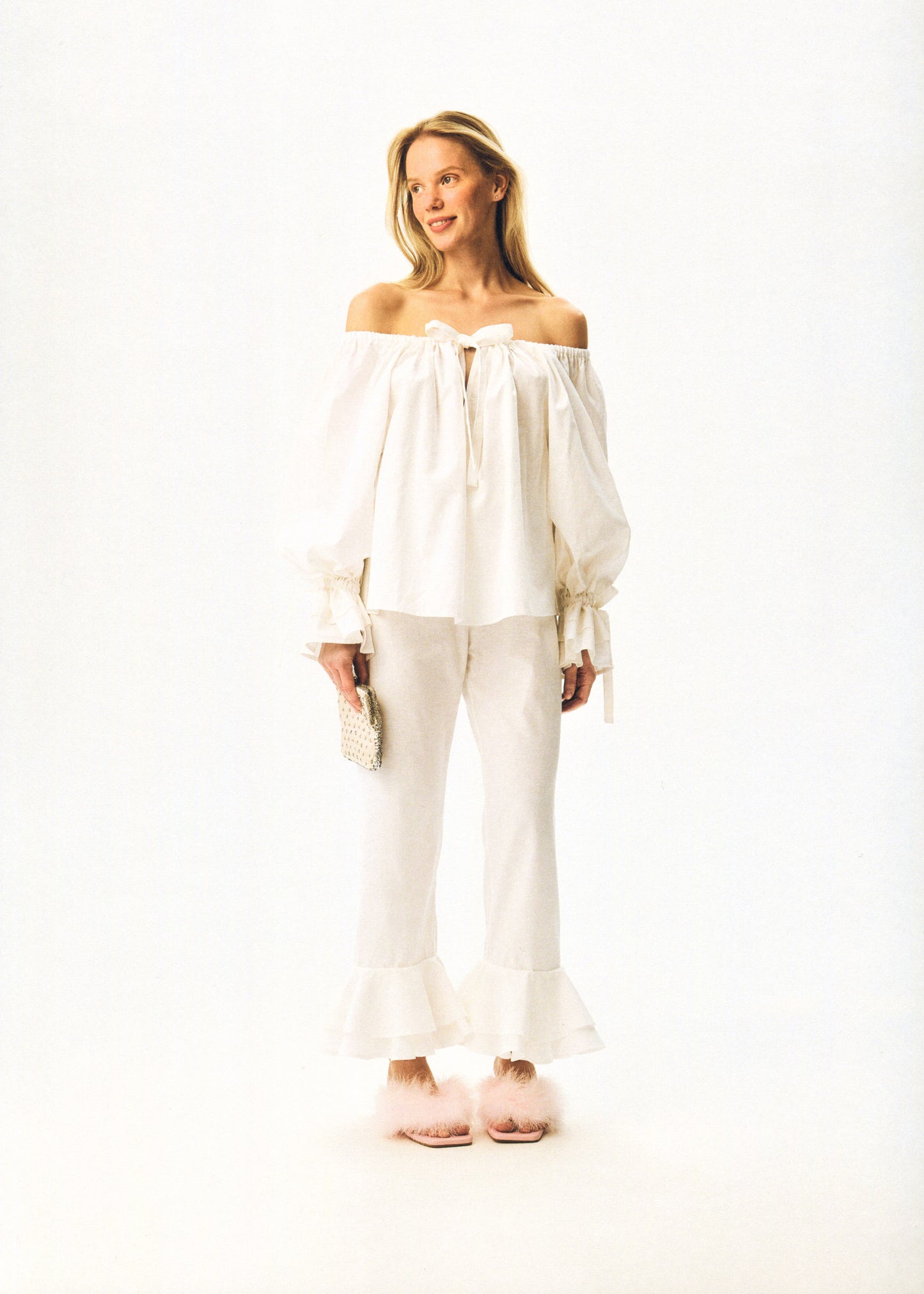 Cha-Cha Linen Lounge Pants with Headscarf in White