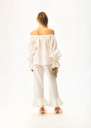 Cha-Cha Linen Lounge Pants with Headscarf in White