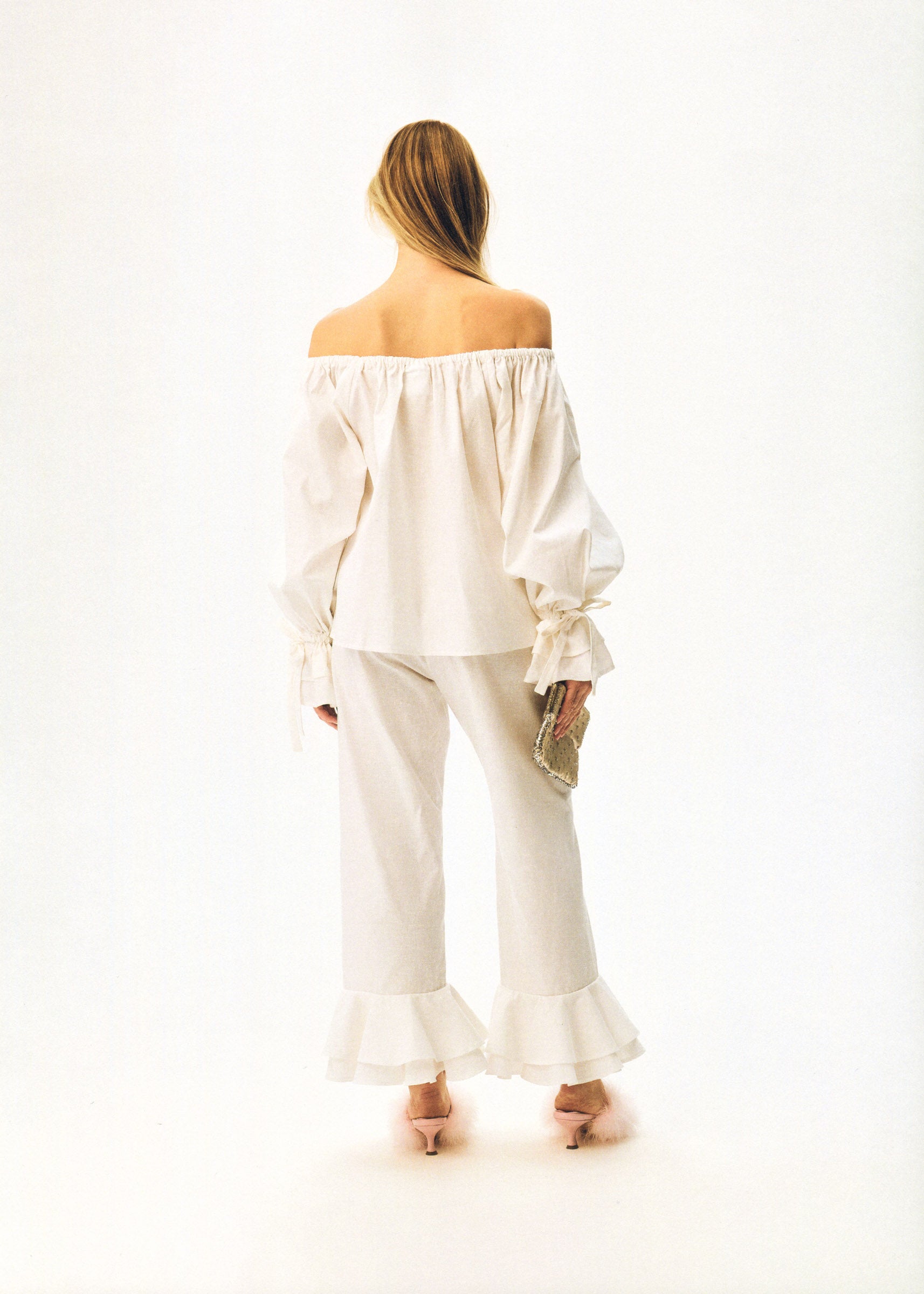 Cha-Cha Linen Lounge Pants with Headscarf in White
