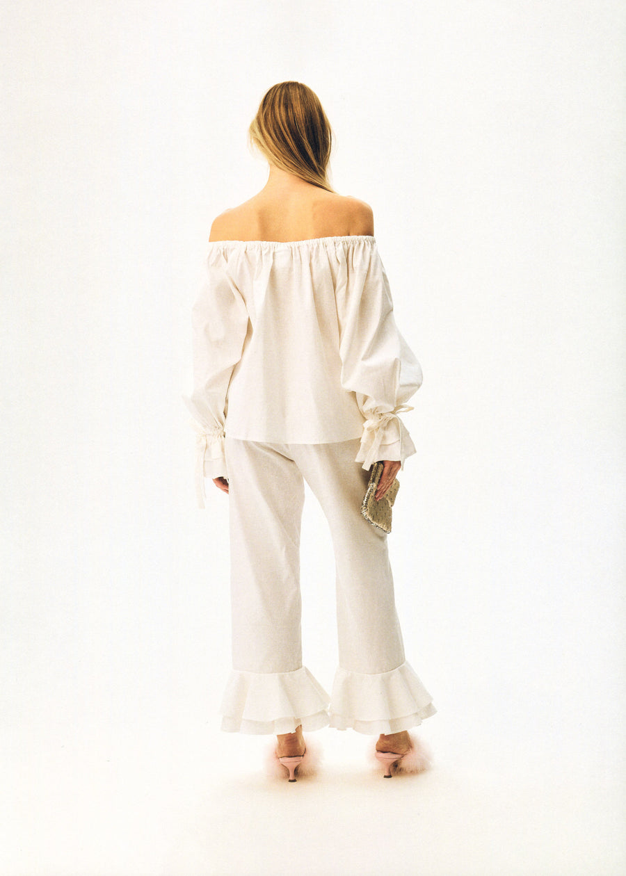 Cha-Cha Linen Lounge Pants with Headscarf in White