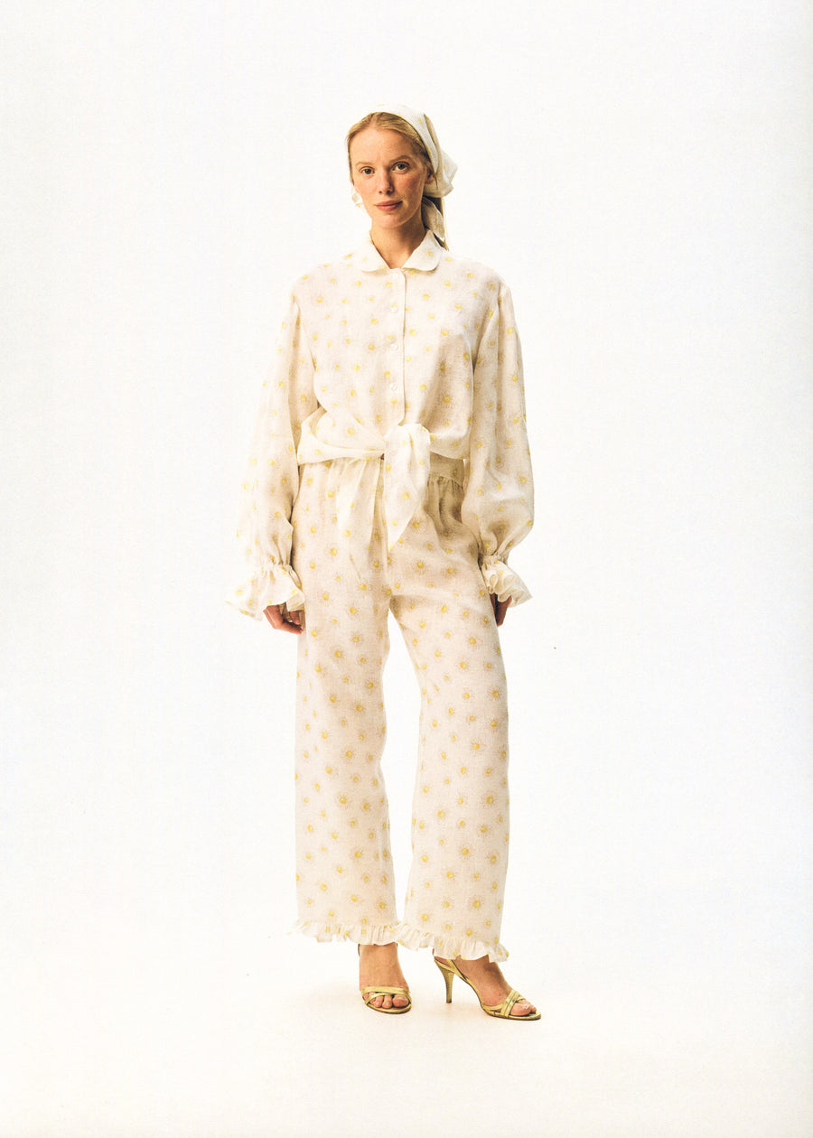 Rumba Linen Lounge Shirt in Daisies