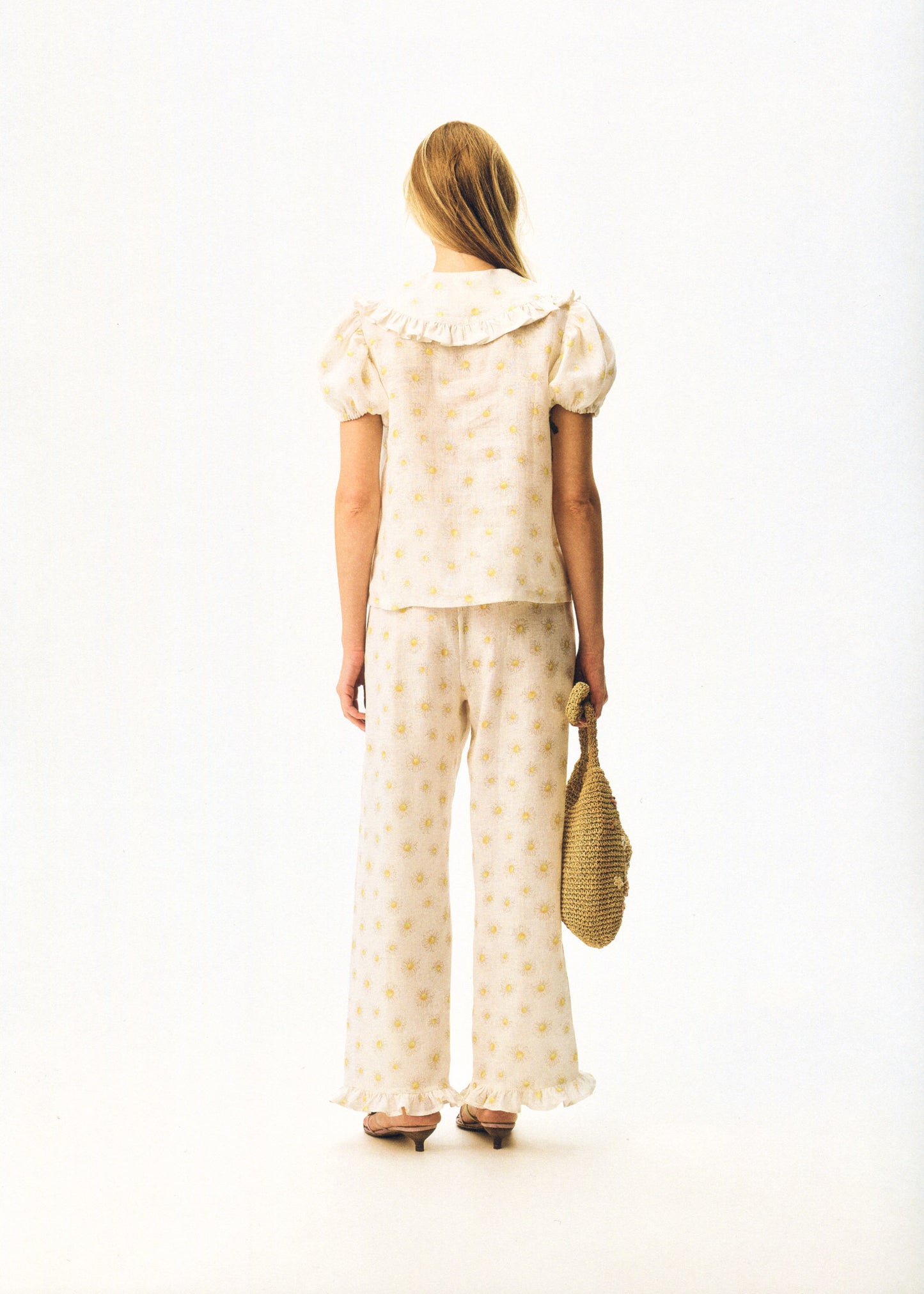 Puff Linen Lounge Pants with Headscarf in Daisies