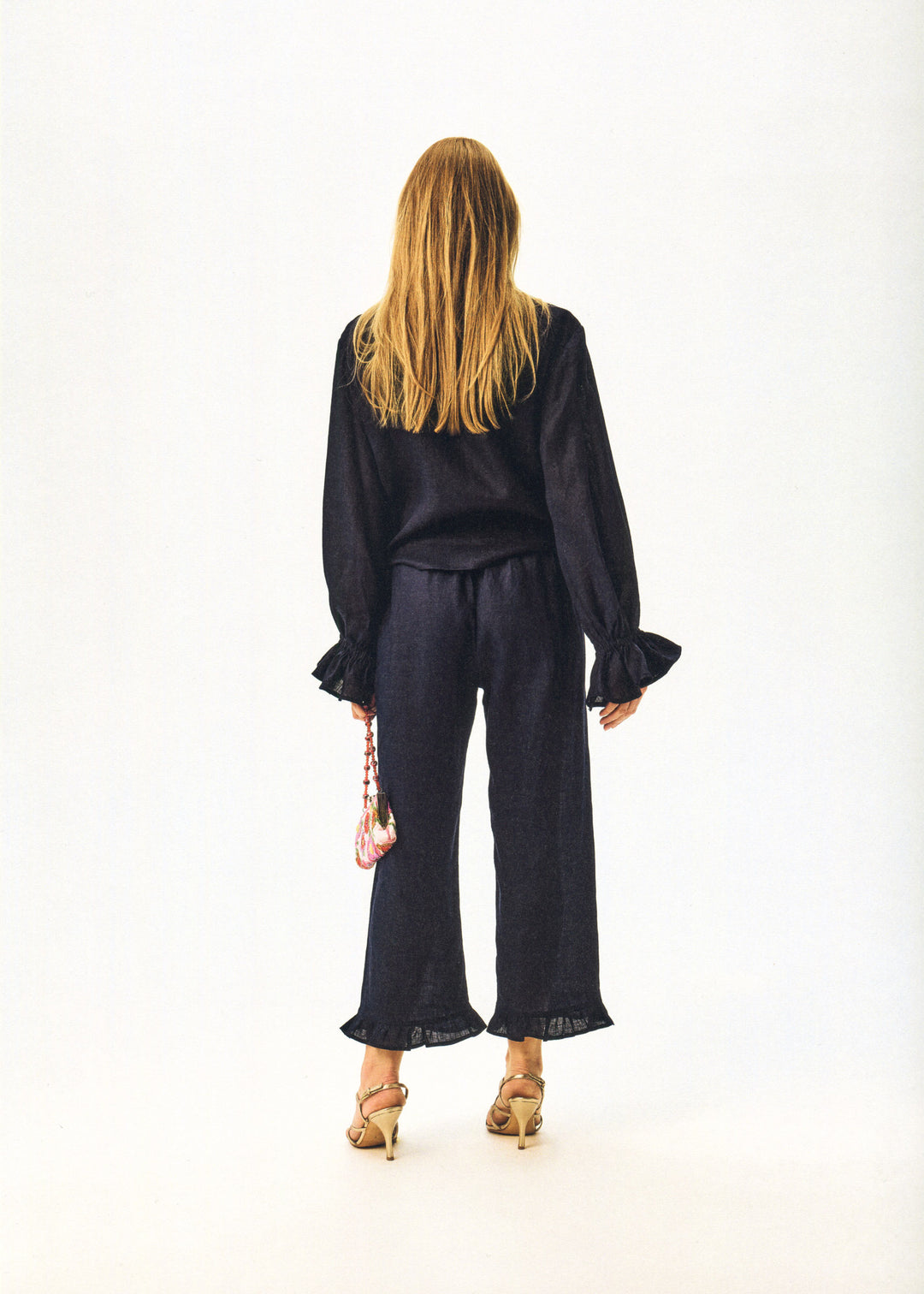 Puff Linen Lounge Pants with Headscarf in Navy
