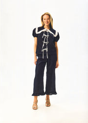 Puff Linen Lounge Pants with Headscarf in Navy