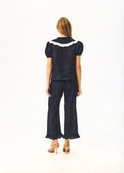 Puff Linen Lounge Pants with Headscarf in Navy