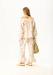Cha-Cha Linen Lounge Pants with Headscarf in Pansies