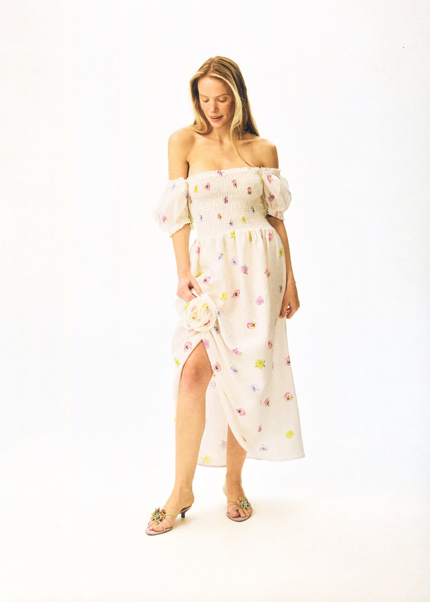 Belle Floral-Appliqué Midi Dress