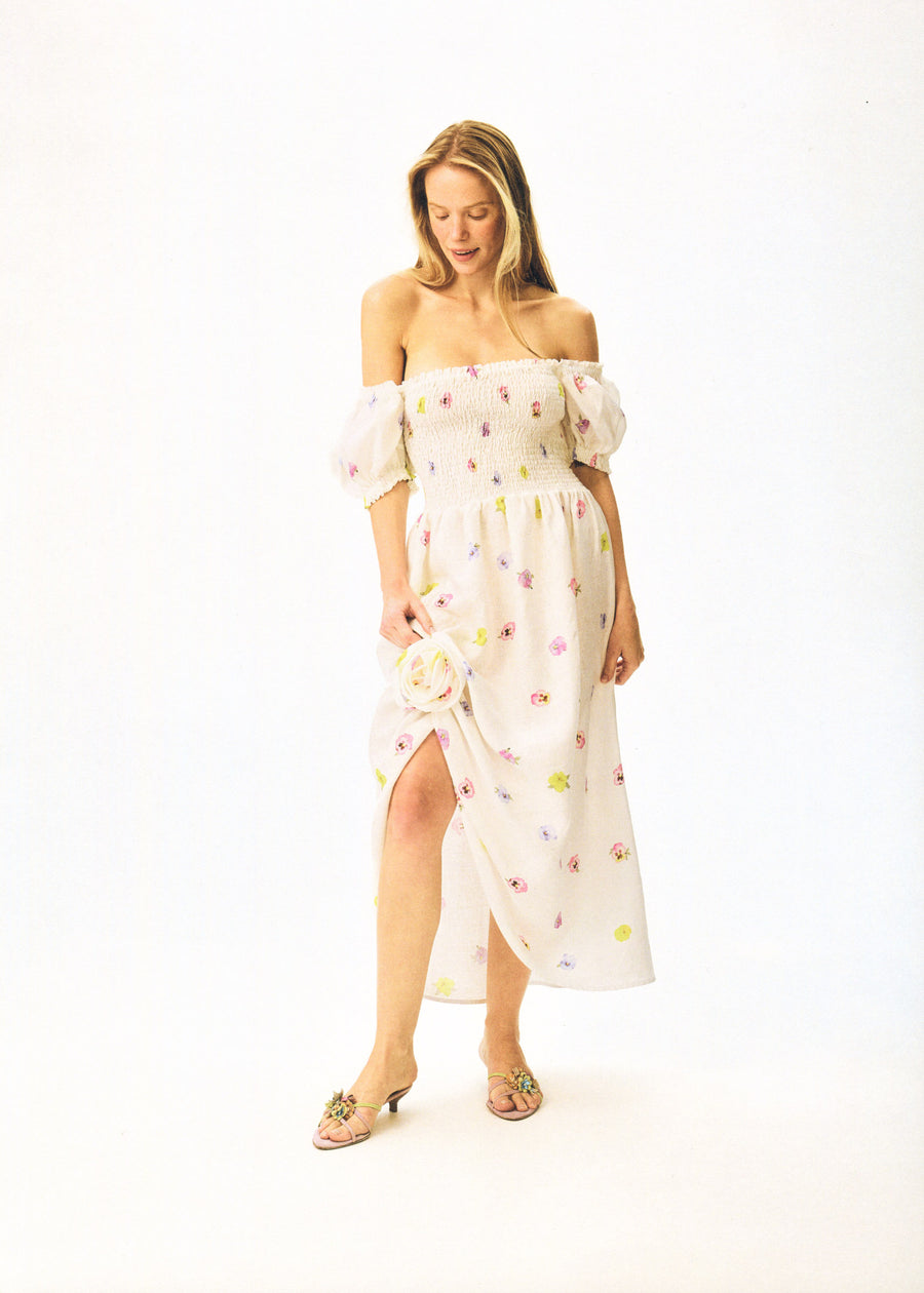 Belle Floral-Appliqué Midi Dress