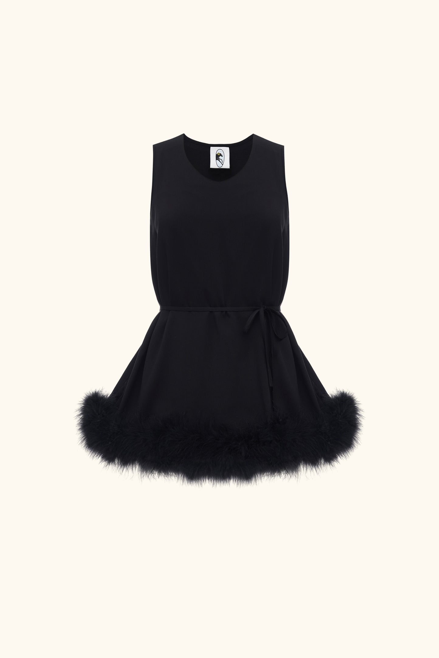 Bisou Bisou Top with Feathers in Black
