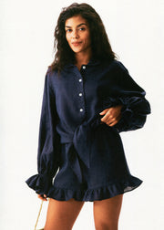 Rumba Linen Lounge Shirt in Navy