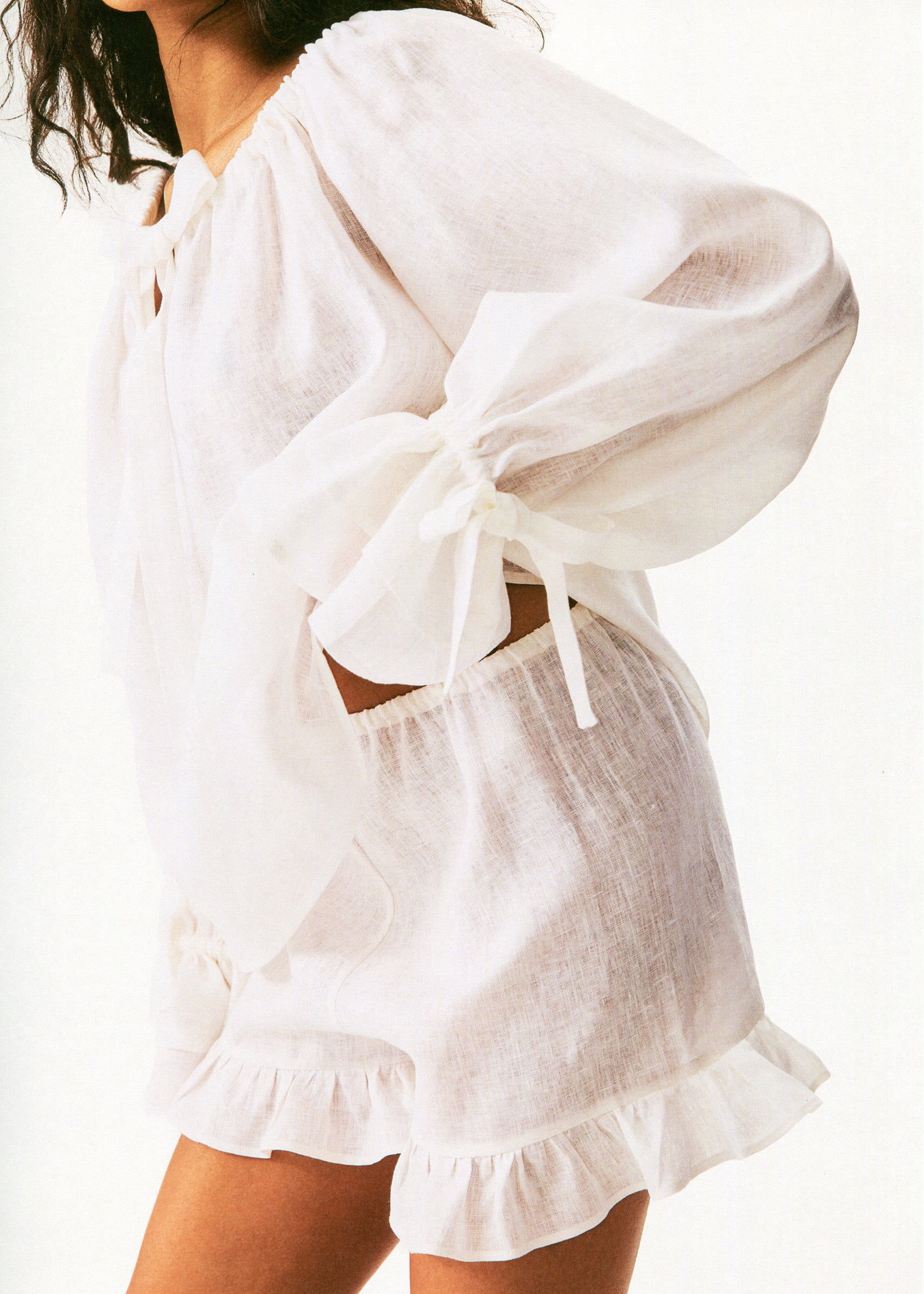 Puff Linen Lounge Shorts with Headscarf in White
