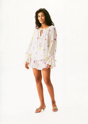 Cha-Cha Lounge Blouse in Pansies